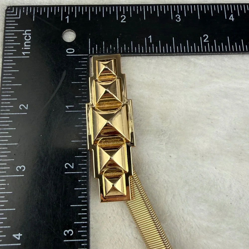 Vintage Gold Tone Stretch Snake Chain Belt Pyramid Stud Buckle Womens One Size